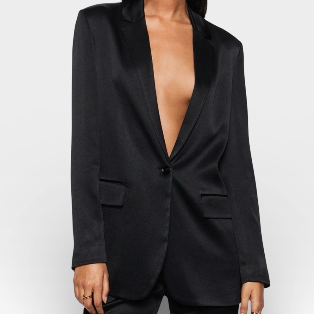Melrose and Market Black Satin Single-Button Blazer